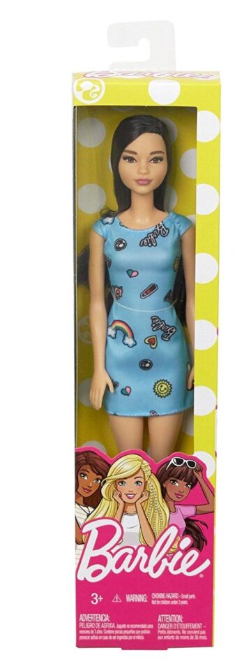 Barbie Fashionista, Muñeca Chic morena vestido azul, juguete +7 años (Mattel FJF16)